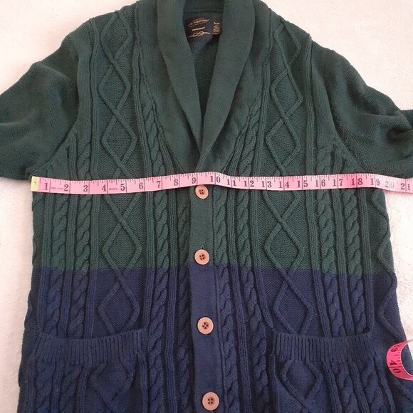 CPO Provisions Men's Size M Dark Green & Blue Cable Knit Button Down Cardigan - Picture 9 of 10